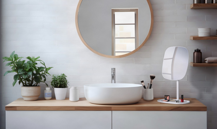 Beslagsboden Satin Square makeup spejl, hvid