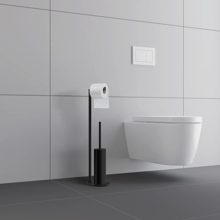 Smedbo Outline toiletrulleholder med toiletbørste, sort