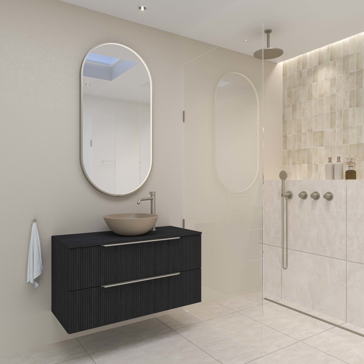 Sanibell Ink SP28 spejl med lys, børstet rustfrit stål, 50x100 cm