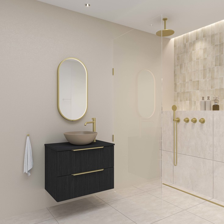 Sanibell Ink SP28 spejl med lys, 40x80 cm, børstet mat guld