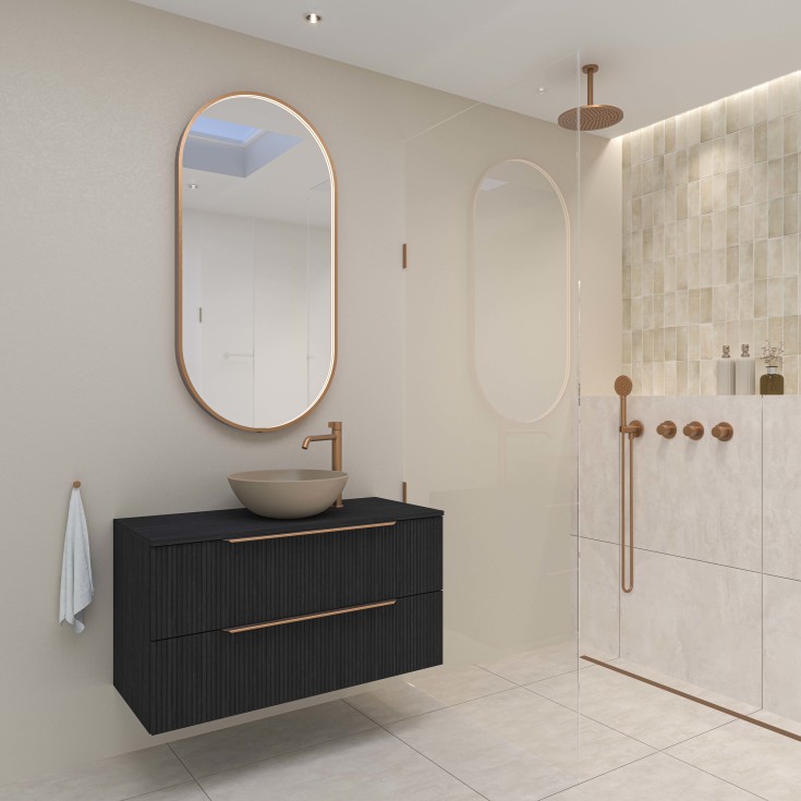 Sanibell Ink SP28 spejl med lys, børstet kobber, 60x120 cm