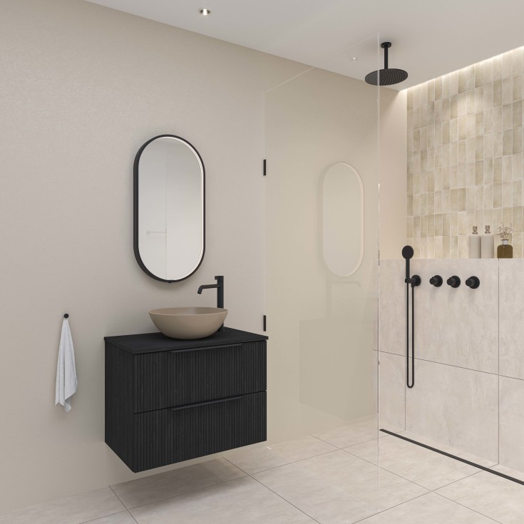 Sanibell Ink SP28 spejl med lys, mat sort, 40x80 cm