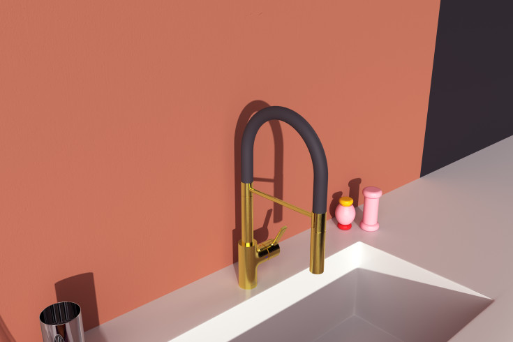 Ideal Standard Gusto kjøkkenkran, 240 mm tut, børstet gull