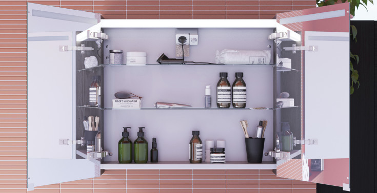 Dansani Mido+ Top spejlskab med lys, 80x70 cm, sort