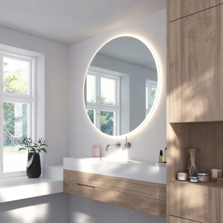 Loevschall Johannesburg spejl med lys, dæmpbar, touch, Ø80 cm