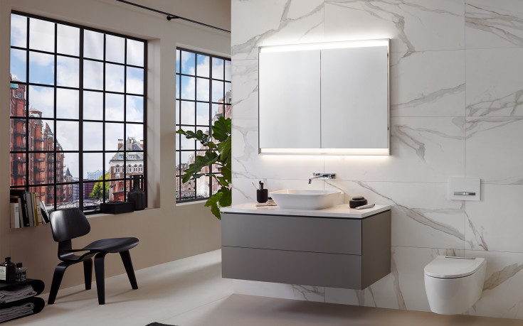 Geberit Sigma 50 Square spolplatta, vit/krom