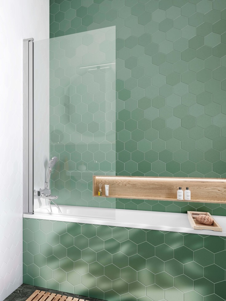 Gustavsberg Square badekarsvæg, 79 cm, klart glas, krom profil