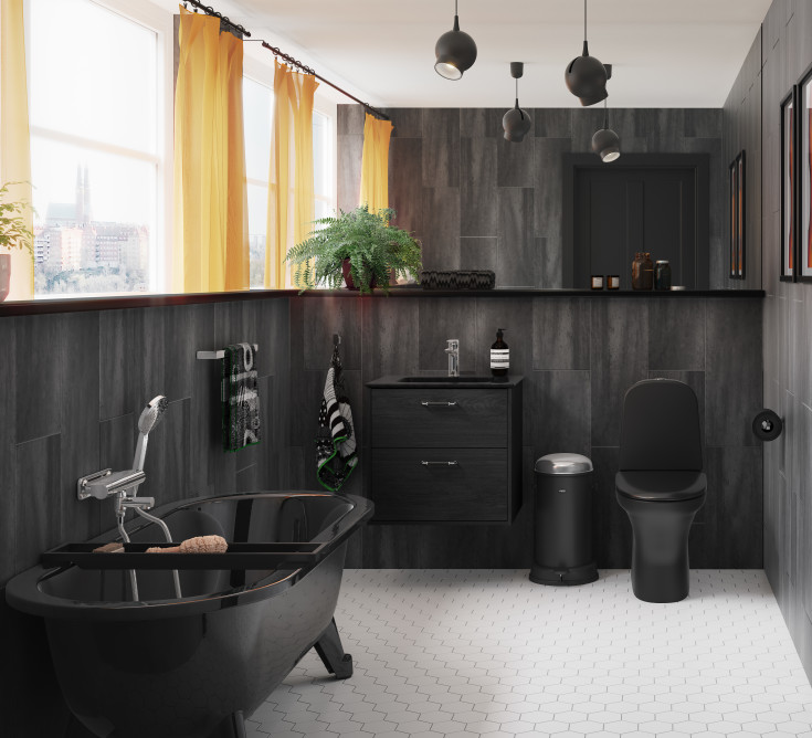 Gustavsberg 6368 badekar, 168x73 cm, sort