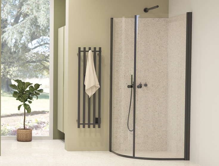 Dansani Match brusedør, model E, 72 cm, klart glas, sort profil