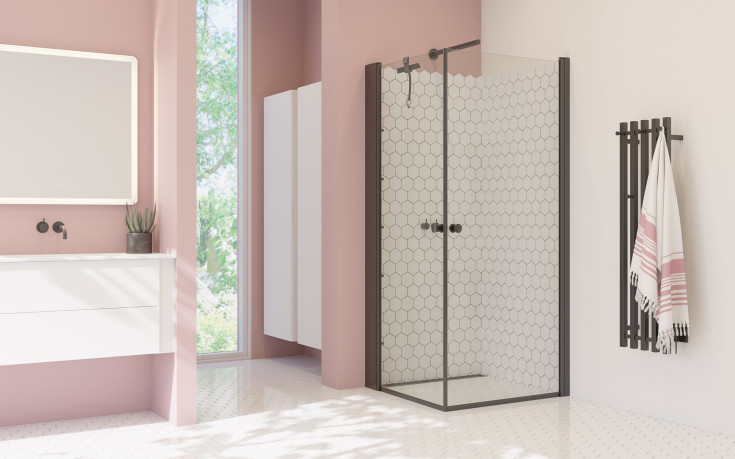 Dansani Match brusedør, model A, 67 cm, klart glas, sort profil