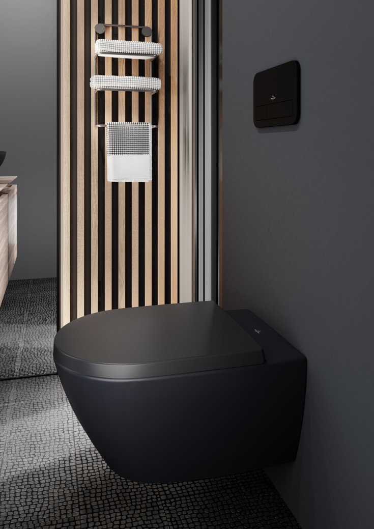 Villeroy & Boch Antao væghængt toilet, uden skyllekant, rengøringsvenlig, mat sort