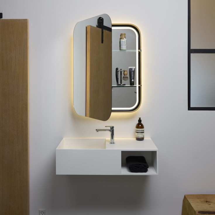 Loevschall Rounded spejlskab 60x80 cm med ind- og udvendigt lys