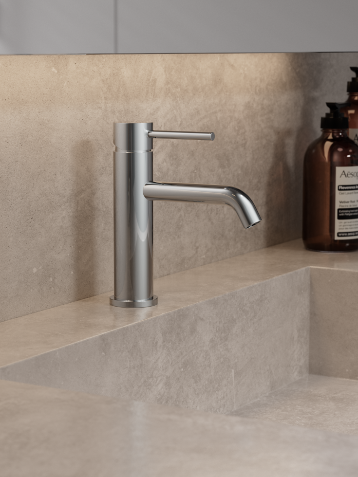 Zen Sanitary Slimline tvättställsblandare, rostfritt stål