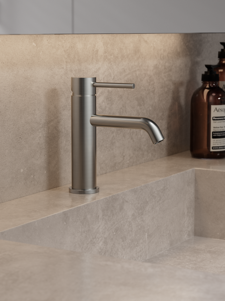 Zen Sanitary Slimline servantbatteri, børstet rustfritt stål