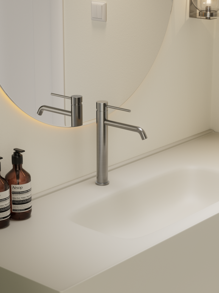 Zen Sanitary Slimline håndvaskarmatur, børstet rustfrit stål