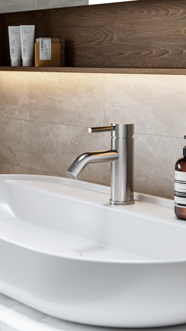 Zen Sanitary Slimline håndvaskarmatur, børstet rustfrit stål