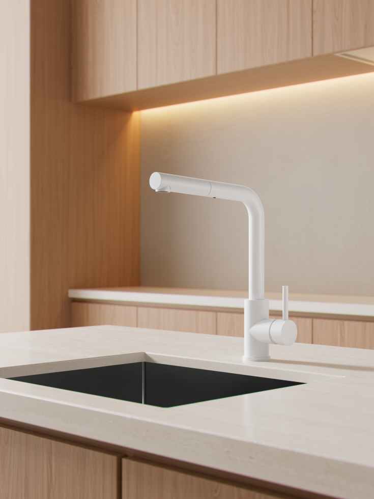 Zen Sanitary köksblandare med utdragbar pip, vit