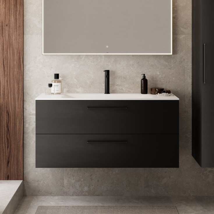 Linn Bad Ingrid servantskap, 1 skuff, høyre, 120x45,3x28,5 cm, sort eik