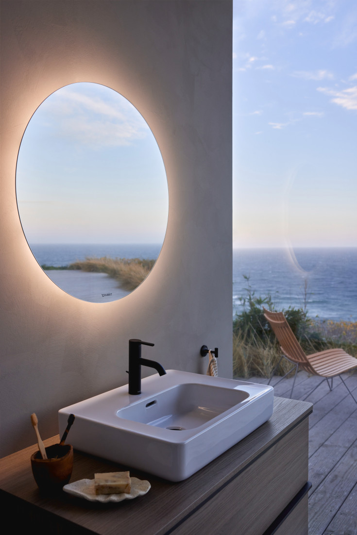 Duravit D-Neo speil med lys, Ø70 cm, høyglans hvit