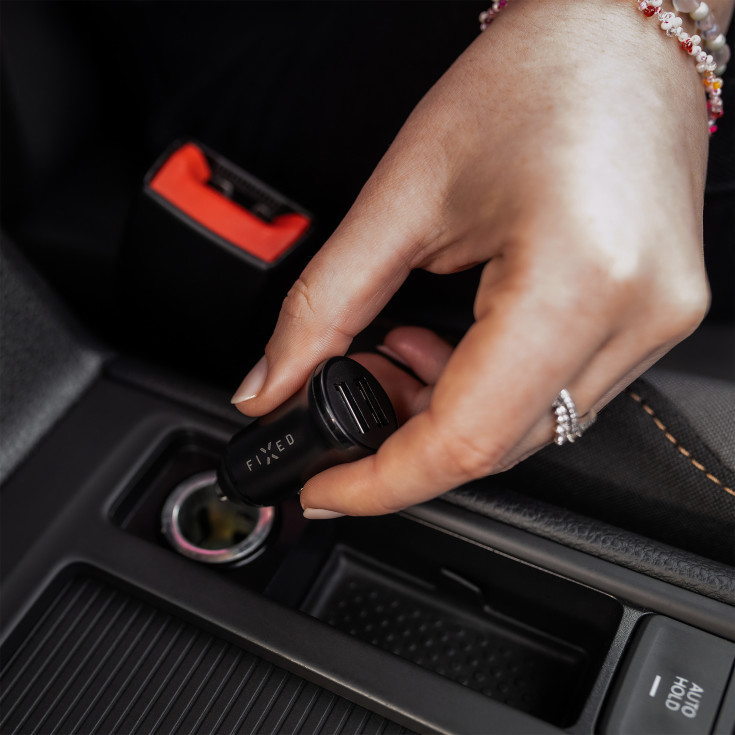 Fixed Mini biloplader, 2xUSB-A, sort