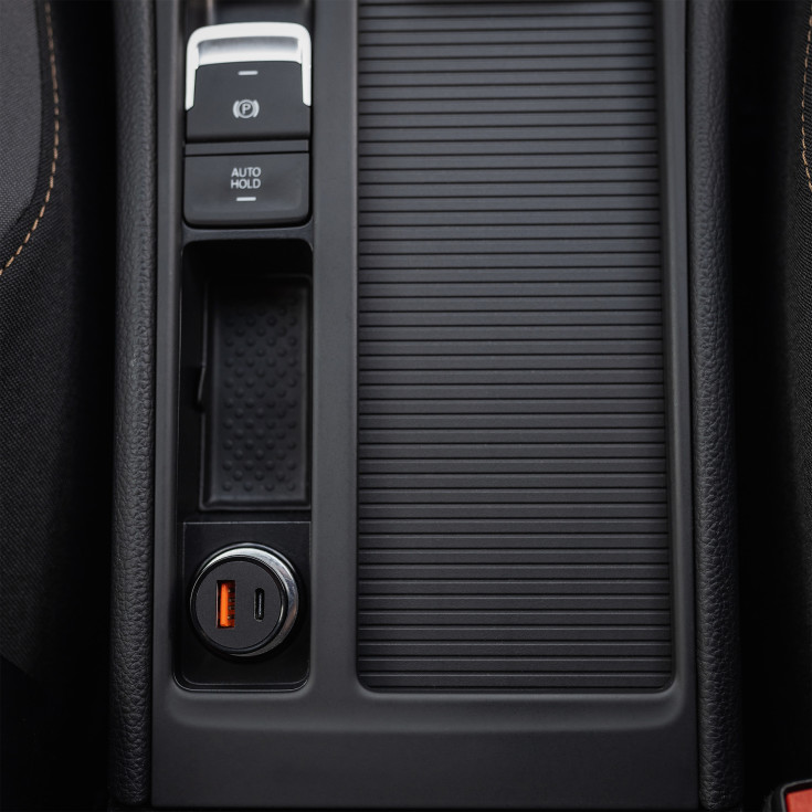 Fixed universal biloplader, USB-C PD/USB-A, sort