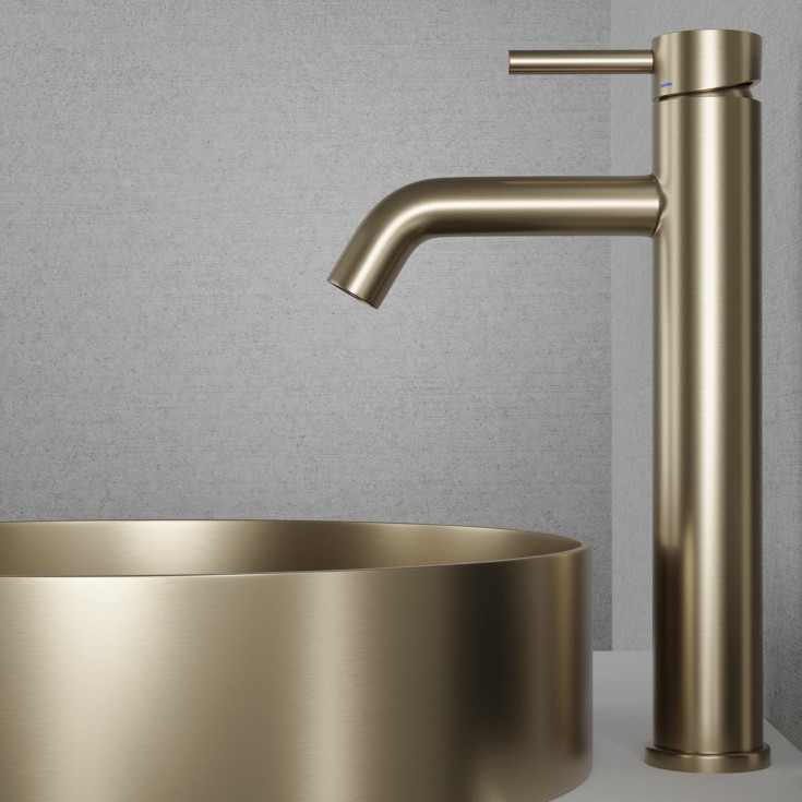 Scandtap Wave High håndvaskarmatur, børstet guld