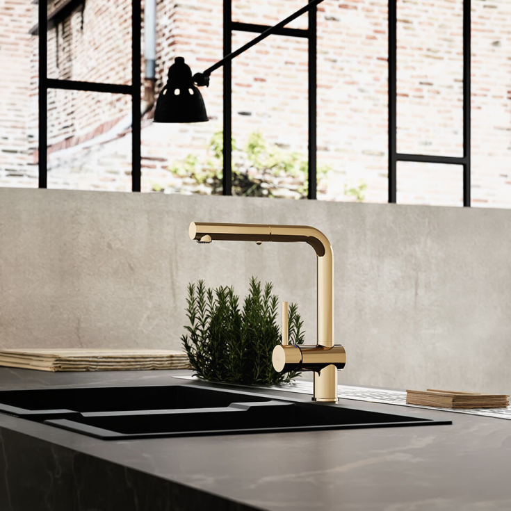 Nicobelli Paffoni Light køkkenarmatur, udtrækstud, messing