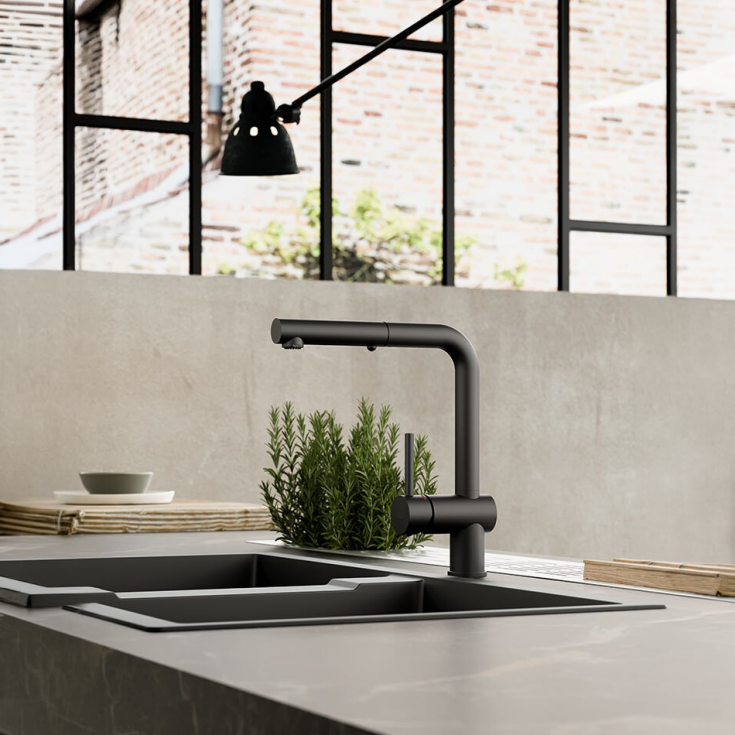 Nicobelli Paffoni Light køkkenarmatur, udtrækstud, mat sort