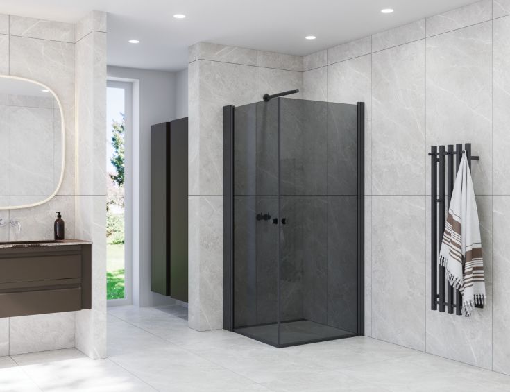 Dansani Match brusedør, model A, 67 cm, tonet glas, sort profil