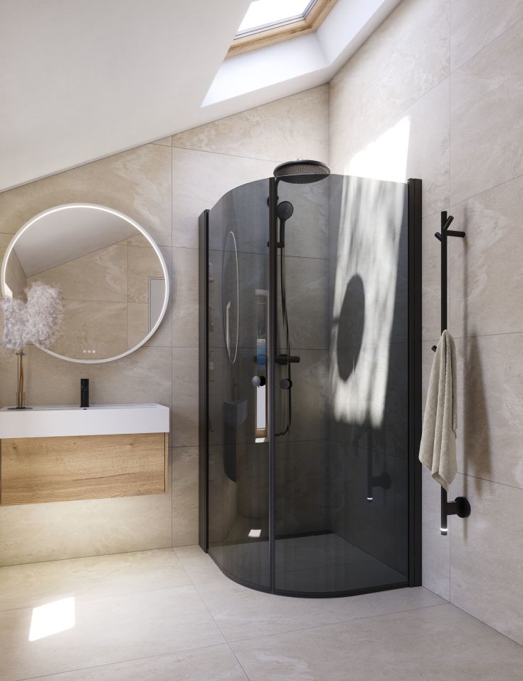 Dansani Match brusedør, model E, 72 cm, tonet glas, sort profil