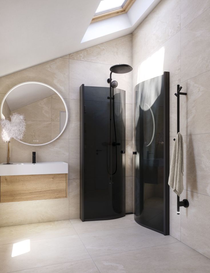 Dansani Match brusedør, model E, 72 cm, tonet glas, sort profil