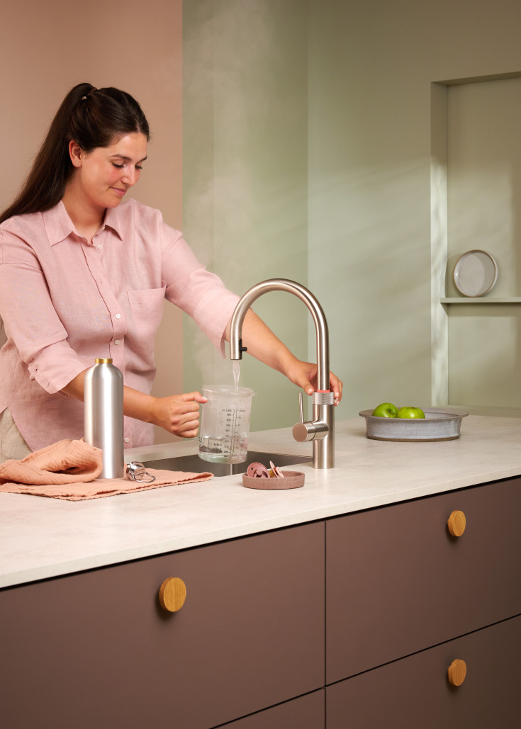 Quooker Flex Round Pro3 køkkenarmatur, kogende vand, udtrækstud, stål