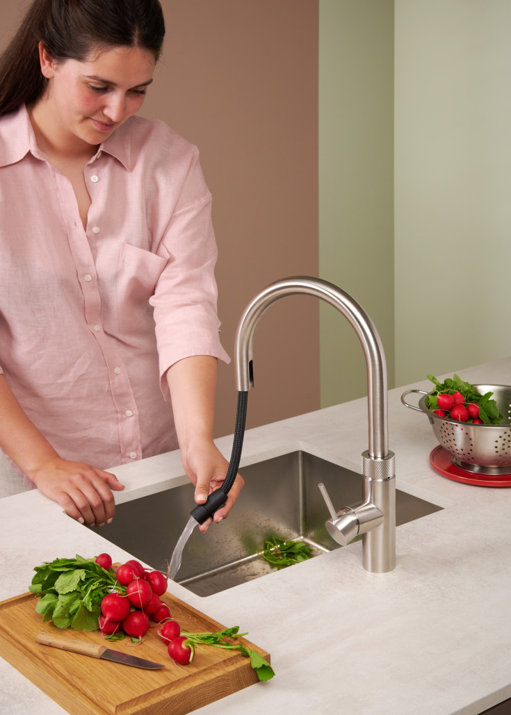 Quooker Flex Round køkkenarmatur, udtrækstud, stål