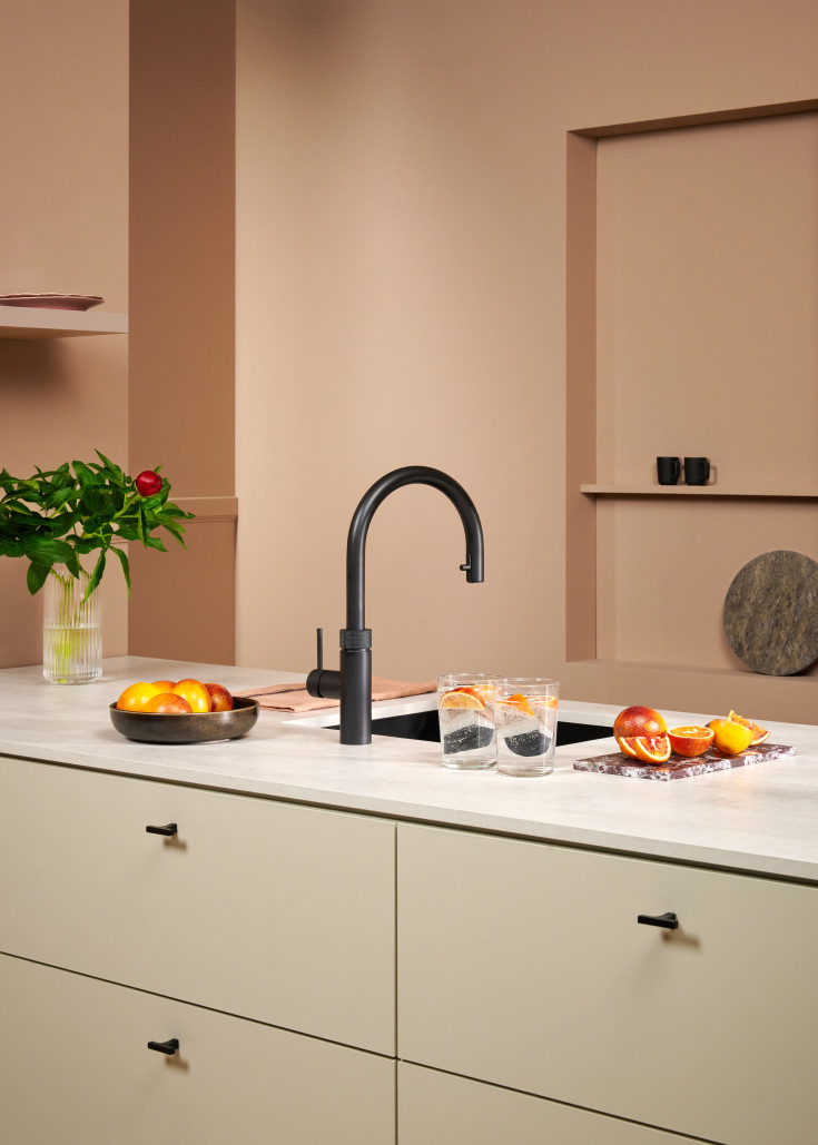 Quooker Flex Round Pro3 køkkenarmatur, kogende vand, udtrækstud, sort