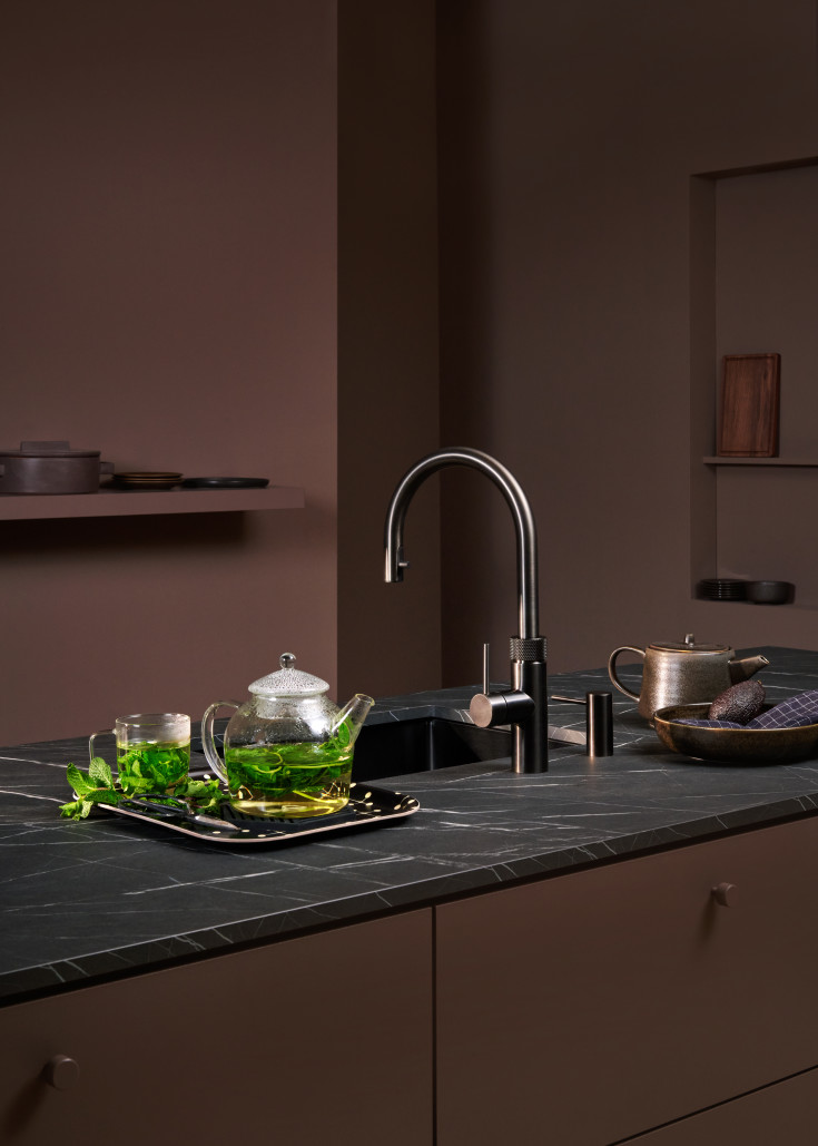 Quooker Flex Round Pro3 køkkenarmatur, kogende vand, udtrækstud, sort krom