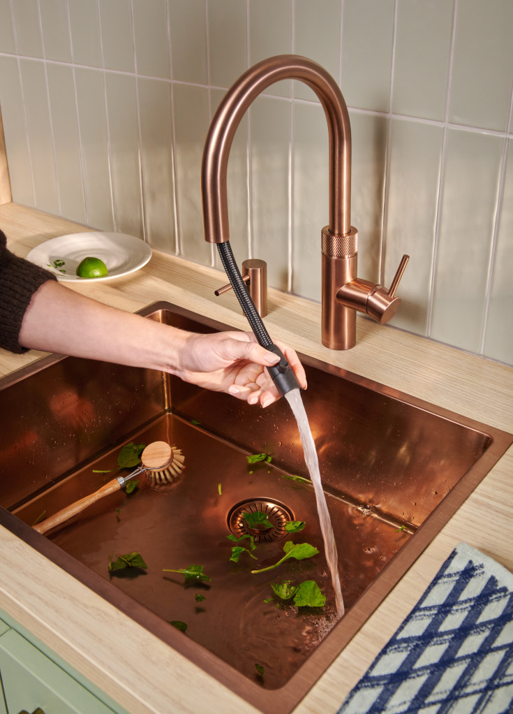 Quooker Flex Round køkkenarmatur, udtrækstud, rosa kobber