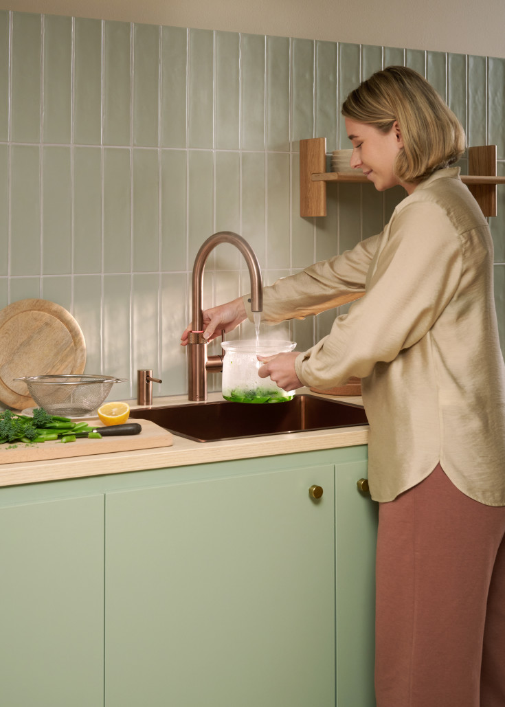 Quooker Flex Round Pro3 køkkenarmatur, kogende vand, udtrækstud, rosa kobber