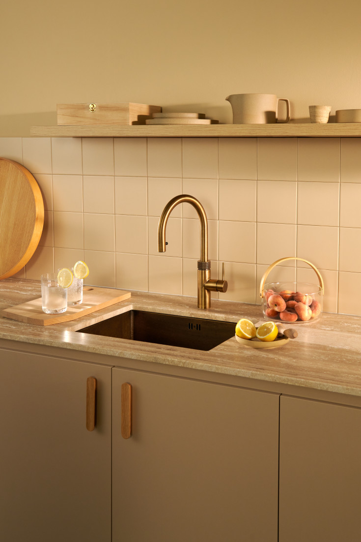 Quooker Flex Round Pro3 køkkenarmatur, kogende vand, udtrækstud, bruneret messing