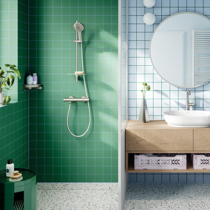 Grohe Rainshower SmartActive brusestang, 60 cm, børstet krom