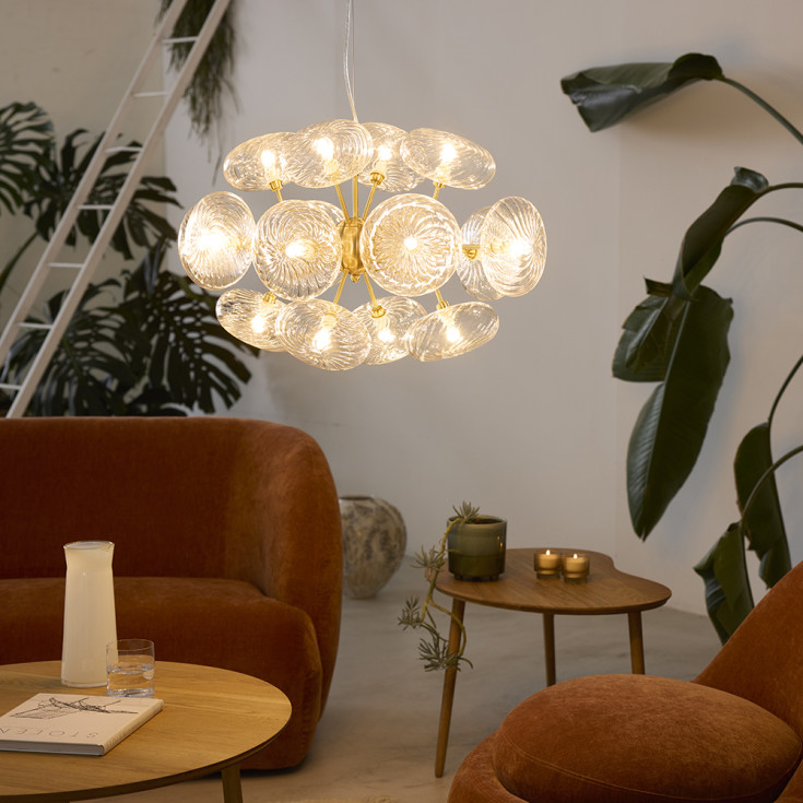 Nielsen Light pendel Olivia messing antik m/klar glas 16 lys