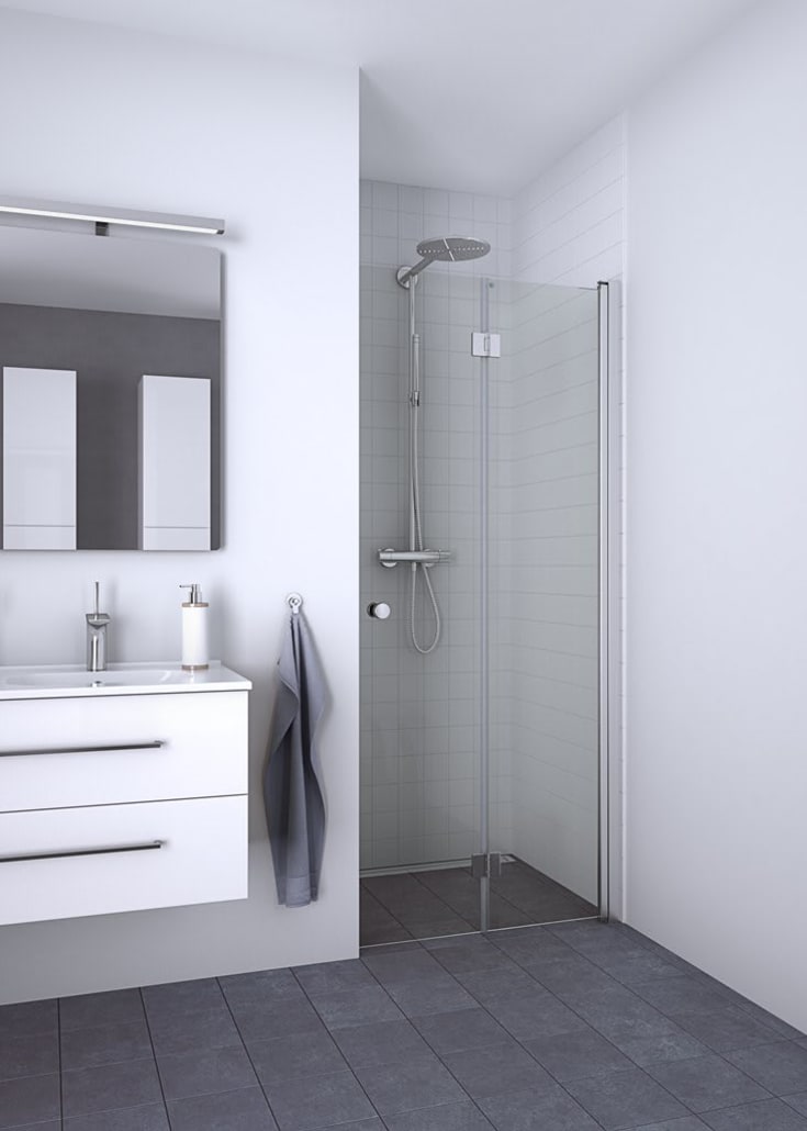 Dansani Match duschdörr, modell B, 87 cm, klart glas, satin profil