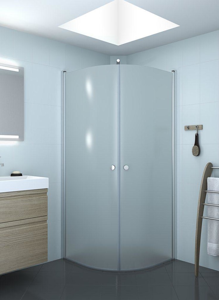Dansani Match hörndusch, modell E+E, 89x89 cm, frostat glas, satin profil