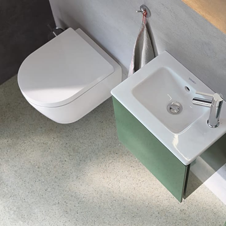 Duravit Me by Starck Compact vegghengt toalett, uten skyllekant, med Wondergliss, hvit