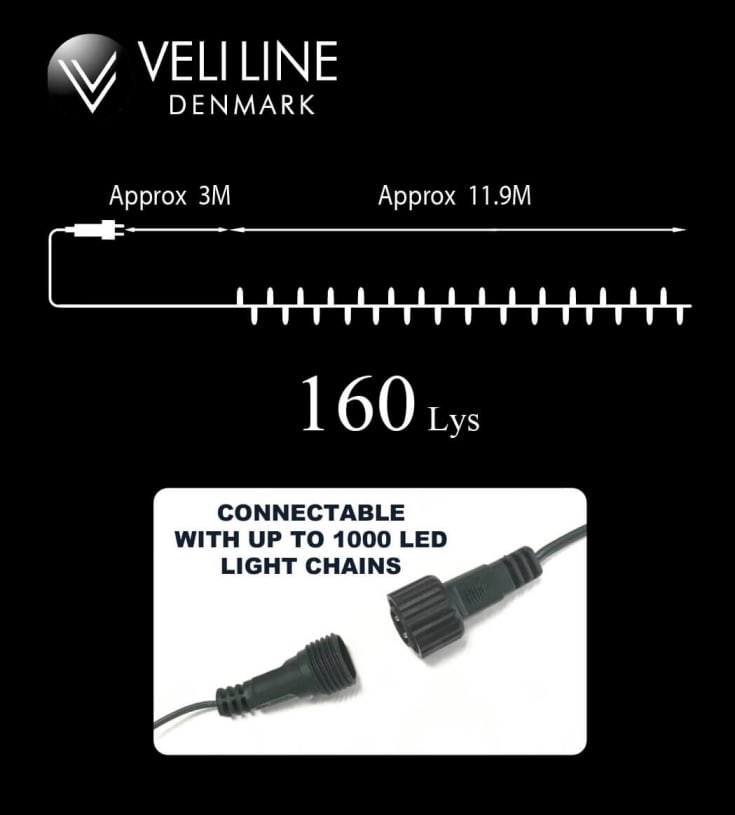 Veli Line utendørs LED lyslenke, gyllent lys, 12 meter