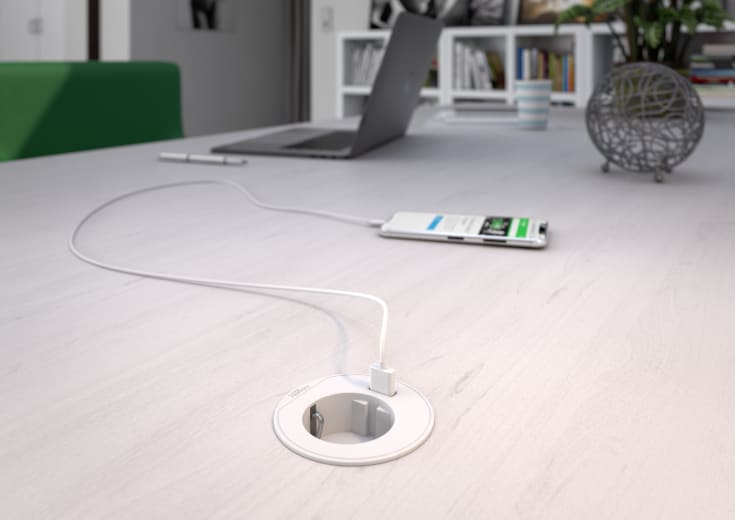 Schneider Electric Unica+ XS bordstikkontakt med USB-A, hvid