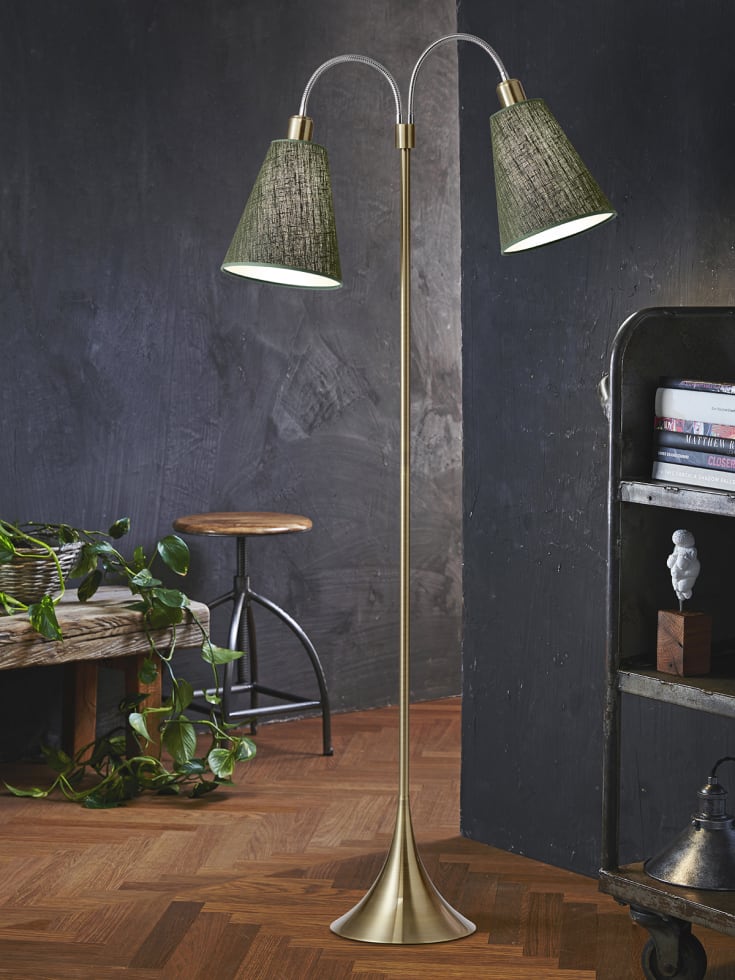 Nielsen fotgjenger gulvlampe med 2 armer (ikke ink. skjermer), messing