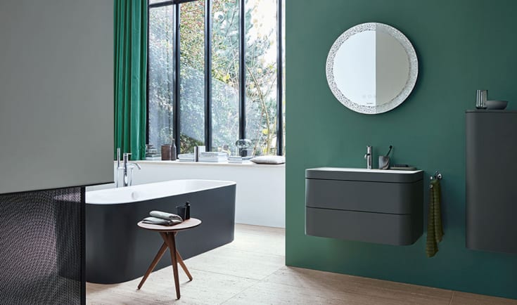 Duravit Happy D.2 speil med lys, dimbar, duggfri, Ø90 cm, hvit