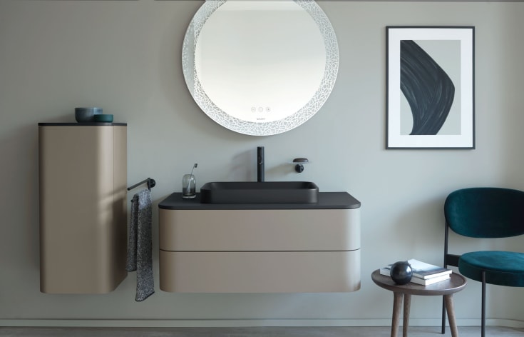 Duravit Happy D.2 speil med lys, dimbar, duggfri, Ø90 cm, hvit