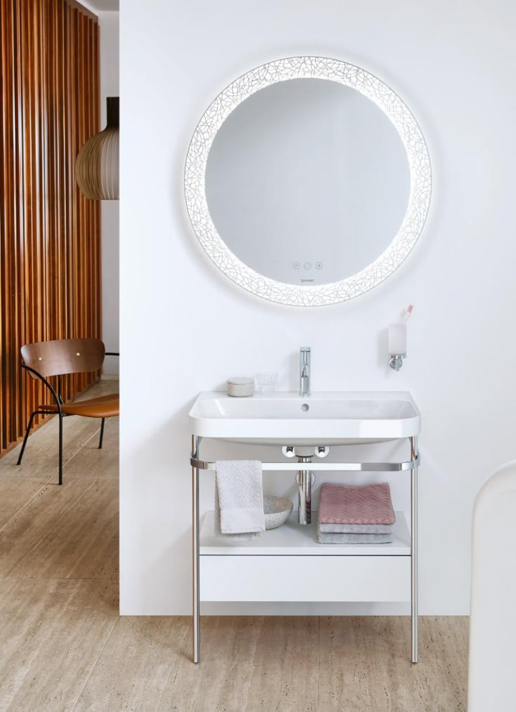 Duravit Happy D.2 speil med lys, dimbar, duggfri, Ø90 cm, hvit