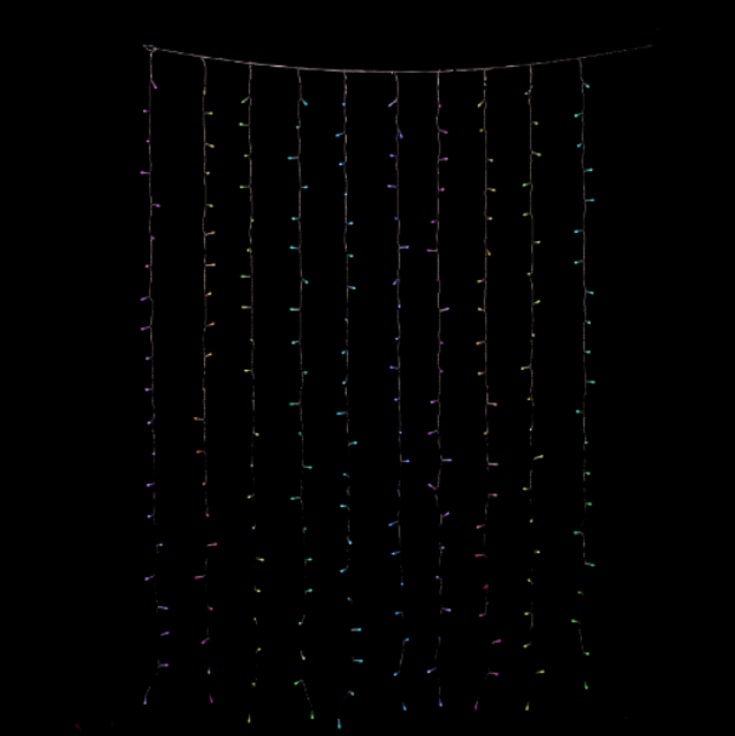 Twinkly Curtain ljusgardin ljusslinga utomhus, 210 färgade + vita ljus, 1 x 2,1 meter